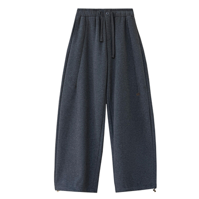 奥粒绒加厚字母刺绣抽绳弯刀裤冬季可收口阔腿束脚两穿高腰卫裤女