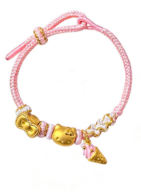 成品手工编织DIY手绳可穿黄金吊坠女婴儿满月手绳儿童礼物桃花结