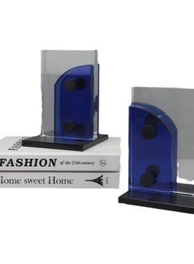 创意蓝色拱形水晶书档家居摆件