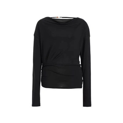 艾诺丝2026春季一字肩微透针织衫