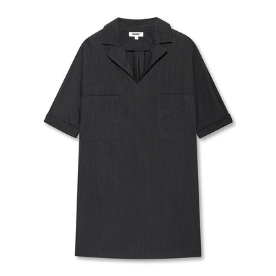 DKNY唐可娜儿夏季款通勤风百搭修身小翻领休闲宽松女连衣裙时尚