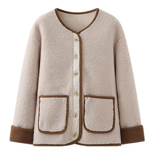 香芋紫色羊羔毛外套女冬季新款设计感小众皮毛一体颗粒绒夹克上衣