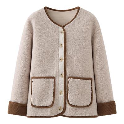 香芋紫色羊羔毛短外套