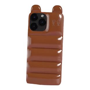 可爱泰迪熊充棉羽绒服适用于iPhone15promax苹果手机壳肥皂面包17时尚潮流欧美式风16pro防摔明星同款手机套