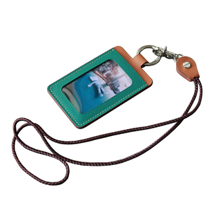 双卡位羊城通公交车饭卡证件卡套工作牌高级感 校牌挂脖手工真皮