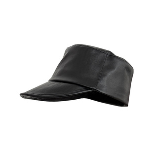 黑色高级感PU皮质马术帽小头围帽子小码复古平顶鸭舌帽韩系骑士帽