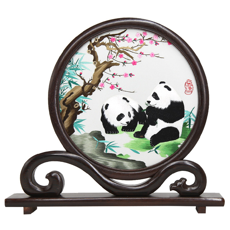 成都特色伴手礼蜀绣手工刺绣熊猫摆件中国风礼品送老外新款如意