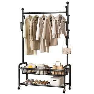 大学生卧室落地挂衣架宿舍奶油风可移动带轮家用简易阳台衣帽架子