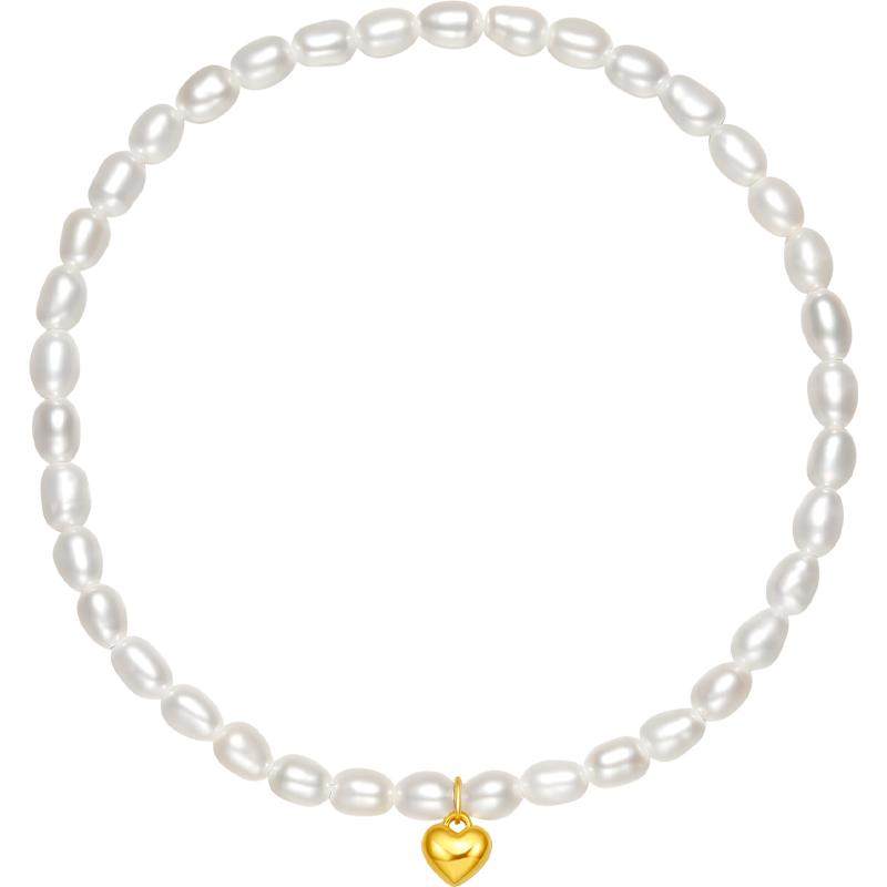 周六福18K金珍珠手串女优雅爱心小米珠手链手饰送女友圣诞礼物