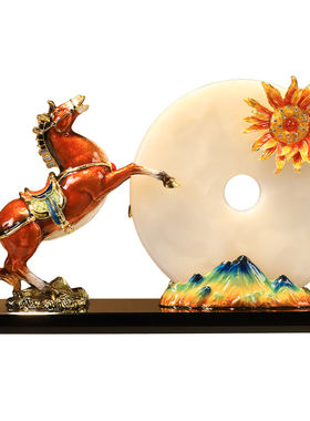 珐琅彩玉石平安扣马摆件