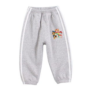 儿童秋冬加绒裤子2025秋季新款男童汪汪队童装女童薄绒束脚休闲裤