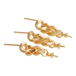 14K包金保色链条耳钉925银针挂羊眼针半孔托diy沾珠耳饰耳针配件
