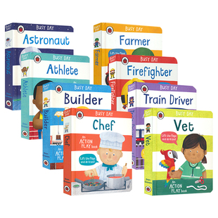 Busy Day 忙碌的一天系列 宇航员建筑者消防员火车司机运动员农民 英文启蒙 事物认知 亲子绘本 翻翻纸板书 英文原版进口儿童图书