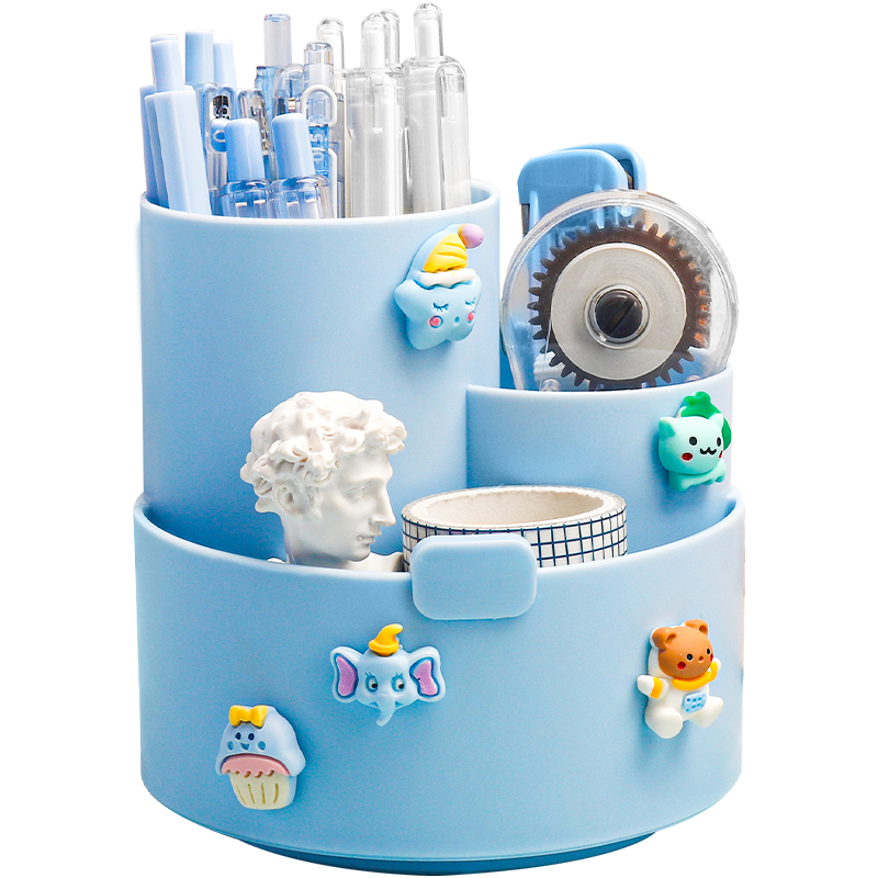 360度旋转笔筒收纳盒小学生办公室桌面笔桶儿童女孩创意时尚可爱ins风装笔的笔盒男孩书桌家用课桌大容量流行