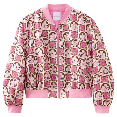 水云间老钱风短款小外套女粉红色印花棒球服宽松廓形2025秋季新款