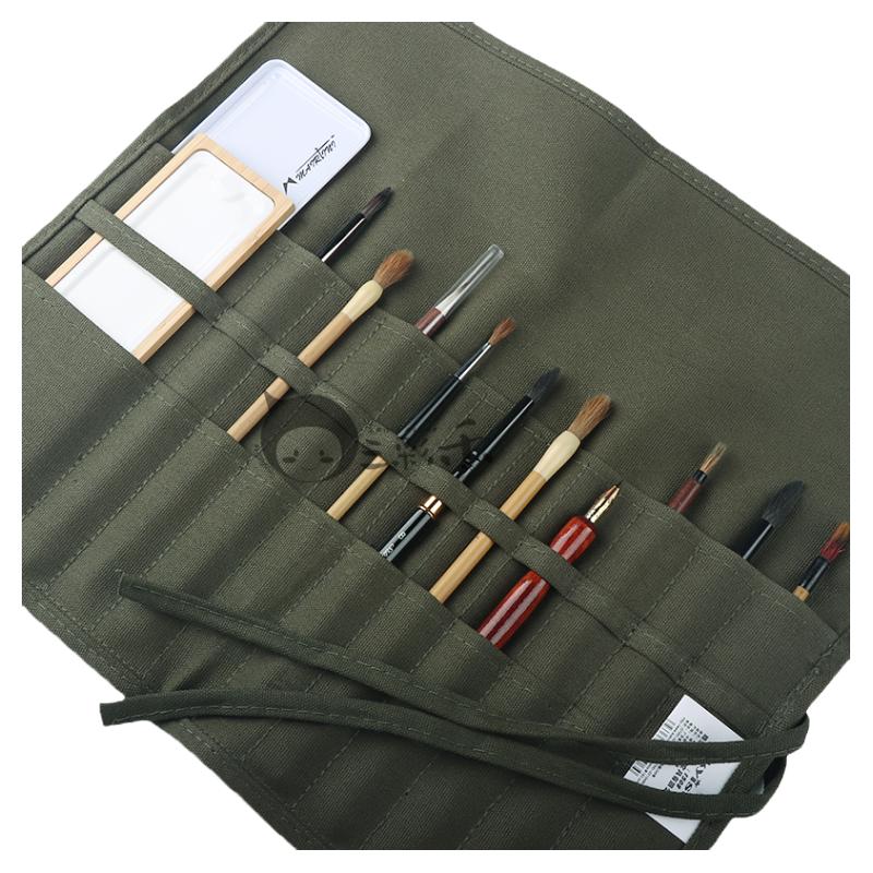 帆布画笔袋卷式毛笔卷笔帘便携水彩笔袋油画笔袋美术生写生携带