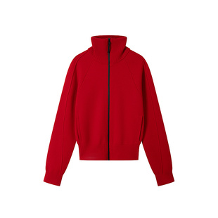 XII BASKET十二篮商场同款冬款时尚熔岩红翻领羊毛舒适针织外套女