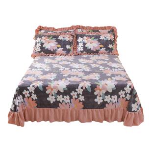 秋冬天珊瑚绒牛奶绒荷叶边素雅大床单单件加绒250x270250cmx270cm