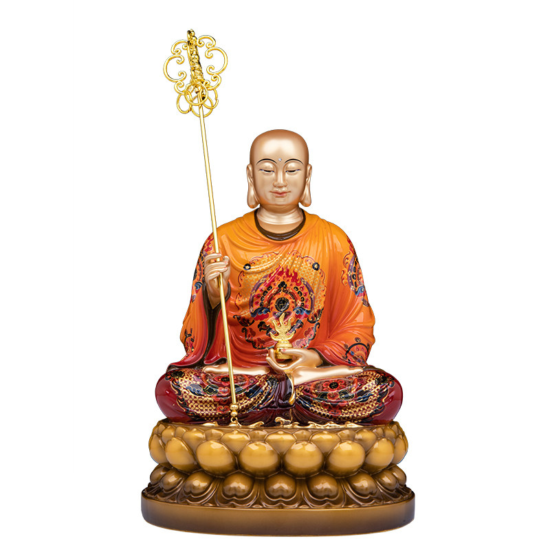 黄铜珐琅彩地藏王菩萨佛像摆件