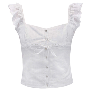 【现货】易碎商店·甜美绑带小飞袖吊带上衣半裙夏日穿搭两件套装