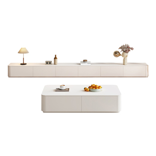 岩板电视柜茶几组合客厅家用简约落地实木大容量加高46cm电视机柜