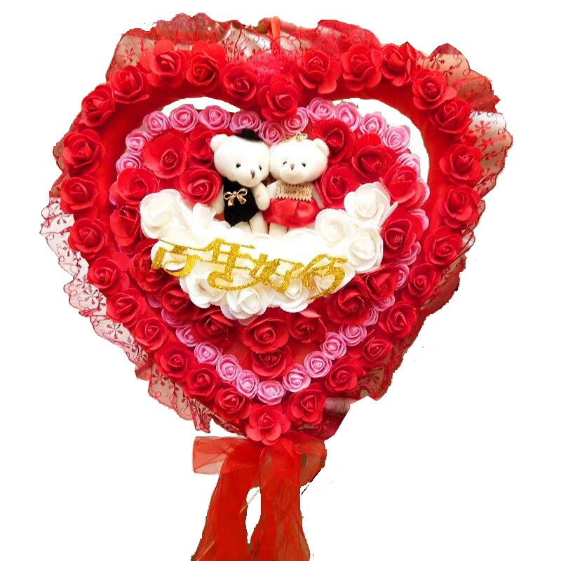 情侣熊玫瑰花结婚婚房装饰挂件