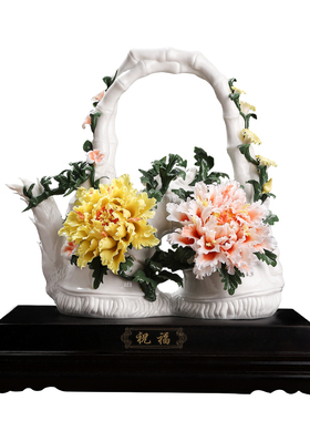 陶瓷祝福瓷花客厅装饰品摆件送礼