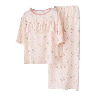 防凸点儿童睡衣女孩女童棉绸中袖空调服夏天薄款绵绸家居服套装