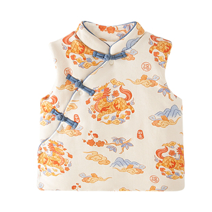 纯棉花马甲中国风偏襟盘扣儿童加厚坎肩冬季小孩宝宝马夹内搭外穿