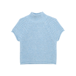 荒荒家 半高领粗线针织短袖毛衣2025秋冬新款软糯氛围感叠穿上衣