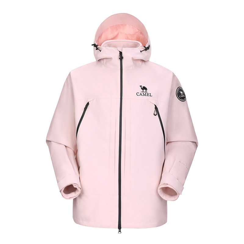 骆驼王者凯甲X冲锋衣女三合一粉色外套户外防风防水徒步登山服男