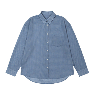 26春夏新款韩国小众蓝色格纹衬衫女长袖宽松慵懒风薄透叠穿IU同款