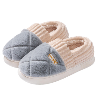 棉拖鞋男士冬季包跟2025新款室内家居加绒厚底防滑毛棉鞋女款外穿