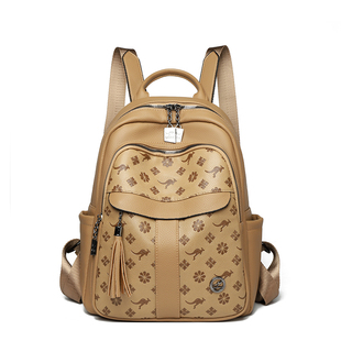 袋鼠正品真皮双肩包女2025新款旅游轻便双肩背包大容量背包软牛皮