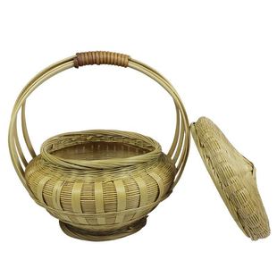 手工竹编带盖竹筐收纳筐食物篮手提蓝竹篮鸡蛋篮饭篮竹萝水果花篮