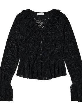 MOUSSY秋季新品甜美风蕾丝花纹显瘦长袖V领针织衫010IA280-4491