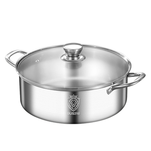 加厚食品级316不锈钢锅矮清汤锅具家用电磁炉专用吃火锅的火锅盆