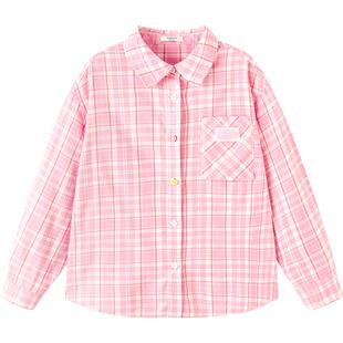 巴拉巴拉童装儿童长袖衬衫女童2026新款春装格子上衣时尚百搭外套