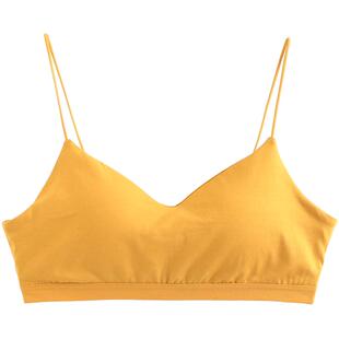 罩杯一体式抹胸内衣女夏季棉细肩带V领性感美背网红吊带文胸裹胸