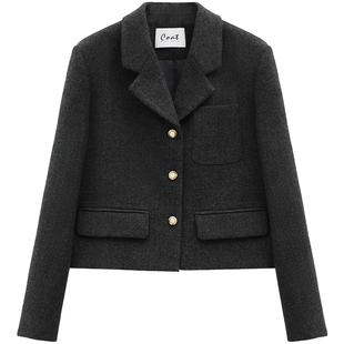 图曼朵深灰色毛呢西装套装女士冬季通勤高级感大学生面试职业正装