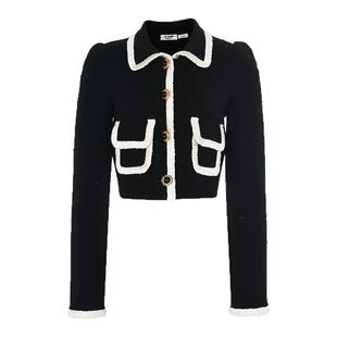 【赵美延同款】lefame拉飞姆春季高级翻领针织开衫外套女