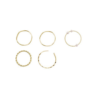 日韩简约ins珍珠波浪形组合戒指五件套个性指环网红尾戒指女A213