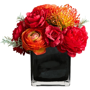 轻奢高端红色仿真花摆件餐桌花艺客厅婚房布置新年假花摆设 红韵