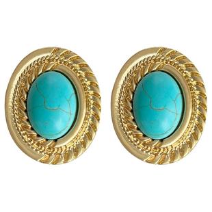 复古vintage绿松石耳环女时尚宫廷中古风耳钉银针重工高级感耳饰