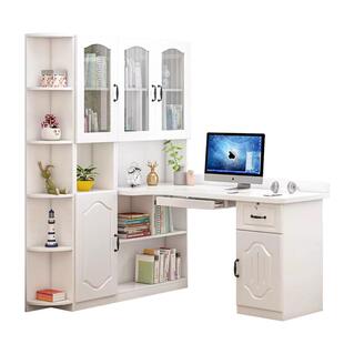 杉木生态板全实木电脑桌书桌书架一体桌家用卧室转角书桌台式学生