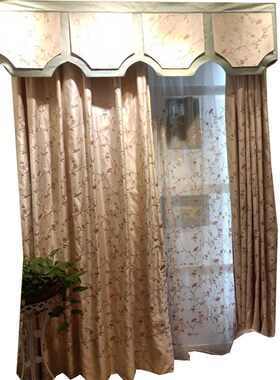 田园风小碎花刺绣淡粉色婚房窗帘