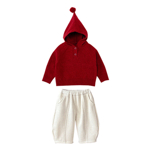 宝宝冬装套装加绒保暖婴儿衣服冬季洋气小孩加厚毛衣裤子分体外出