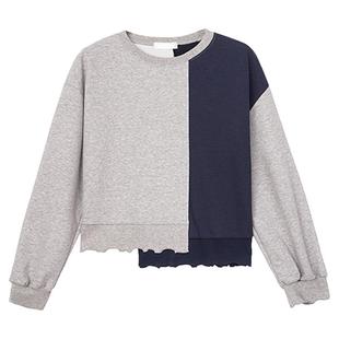 无谓韩式文艺2025秋季新款女装宽松不规则撞色拼接圆领卫衣女上衣