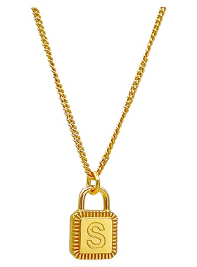 字母锁头纯银项链女24K金不掉色