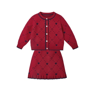 [抗菌远红外]女童套装宝宝春装红色两件套女大童保暖儿童衣服女孩